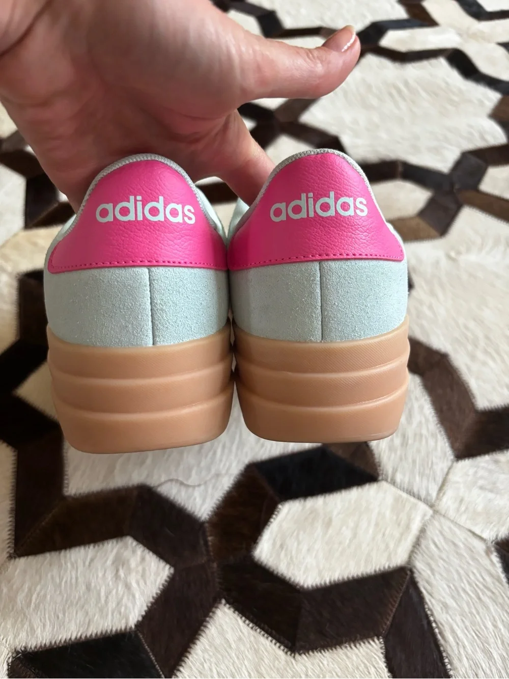 adidas Women's Mint Blue with Pink Stripes Platform Sneakers